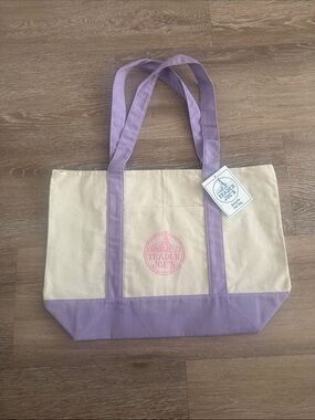 Trader Joe's Cream and Lavender Canvas Tote Bag